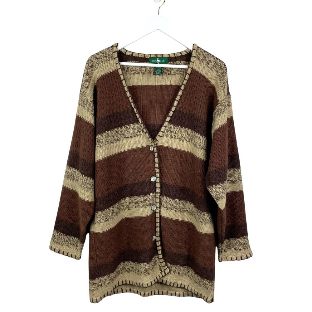 Hunt Club Sweater Women Medium Cardigan Ranch Country Western Wear Brown Neutral